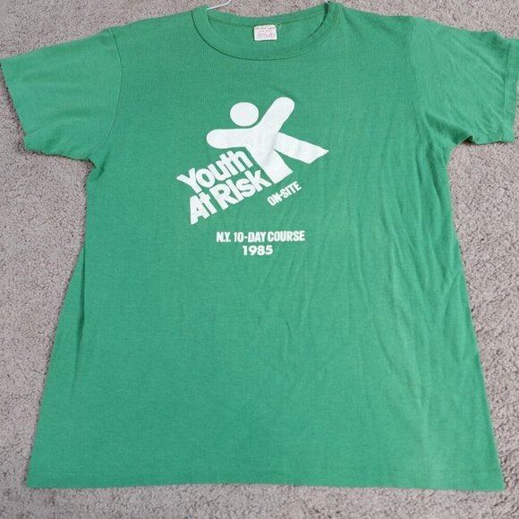 Vintage Youth At Risk Shirt Medium Green NY 1985 USA Made - Picture 1 of 6